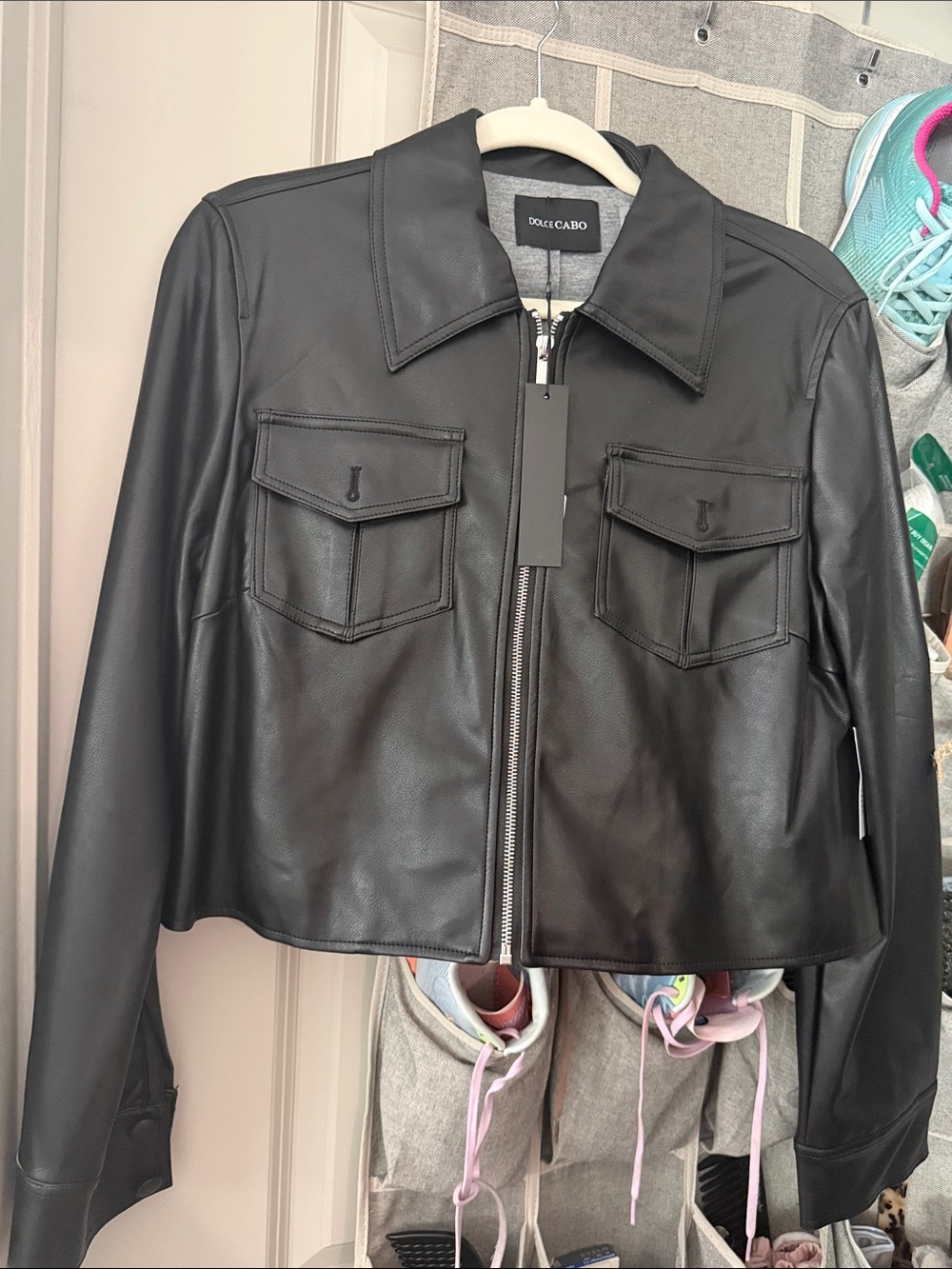 Dolce Cabo Black Cropped Leather Zip Jacket